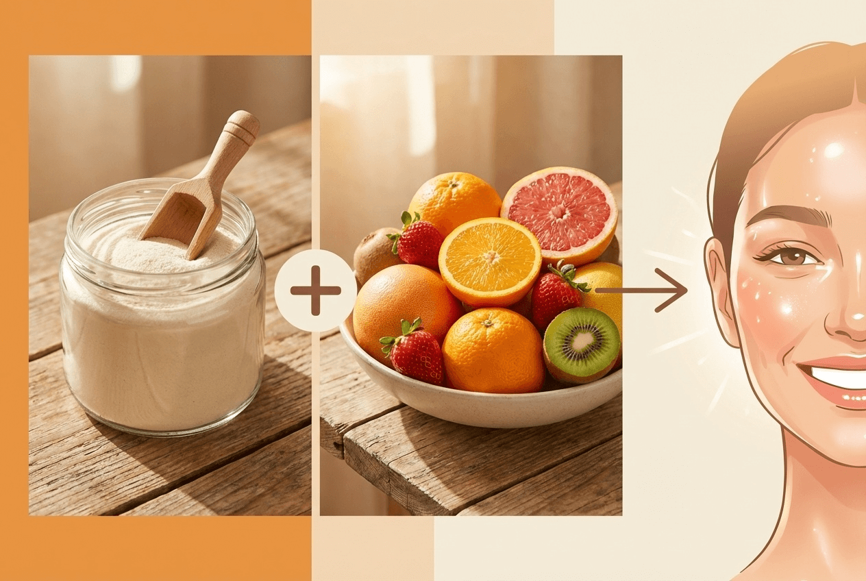 콜라겐과 비타민C 시너지 조합 피부 건강 일러스트