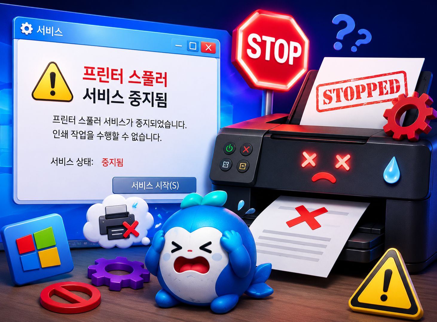 프린터 스풀러 서비스 중지됨 해결방법 총정리 인쇄 안됨 스풀러 자동종료 원인