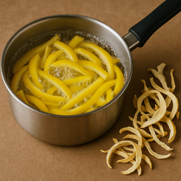 참외 껍질차가 끓고 있는 모습과 재료들