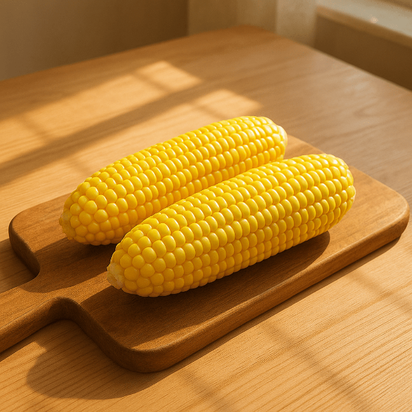 도마위에 올려져있는 샛노란 초당 옥수수
