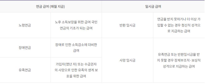 국민연금의 종류