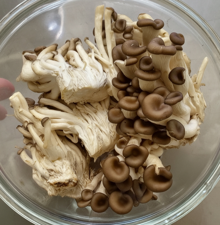 투명 볼에 담겨 있는 느타리 버섯이 선선해 보인다