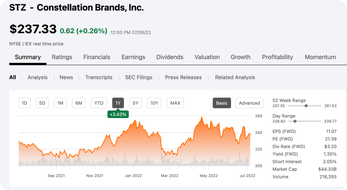 Constellation Brands 주식 차트