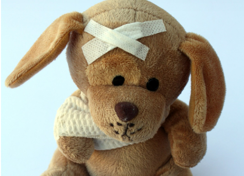 강아지 인형이 붕대를 감고 있는 이미지