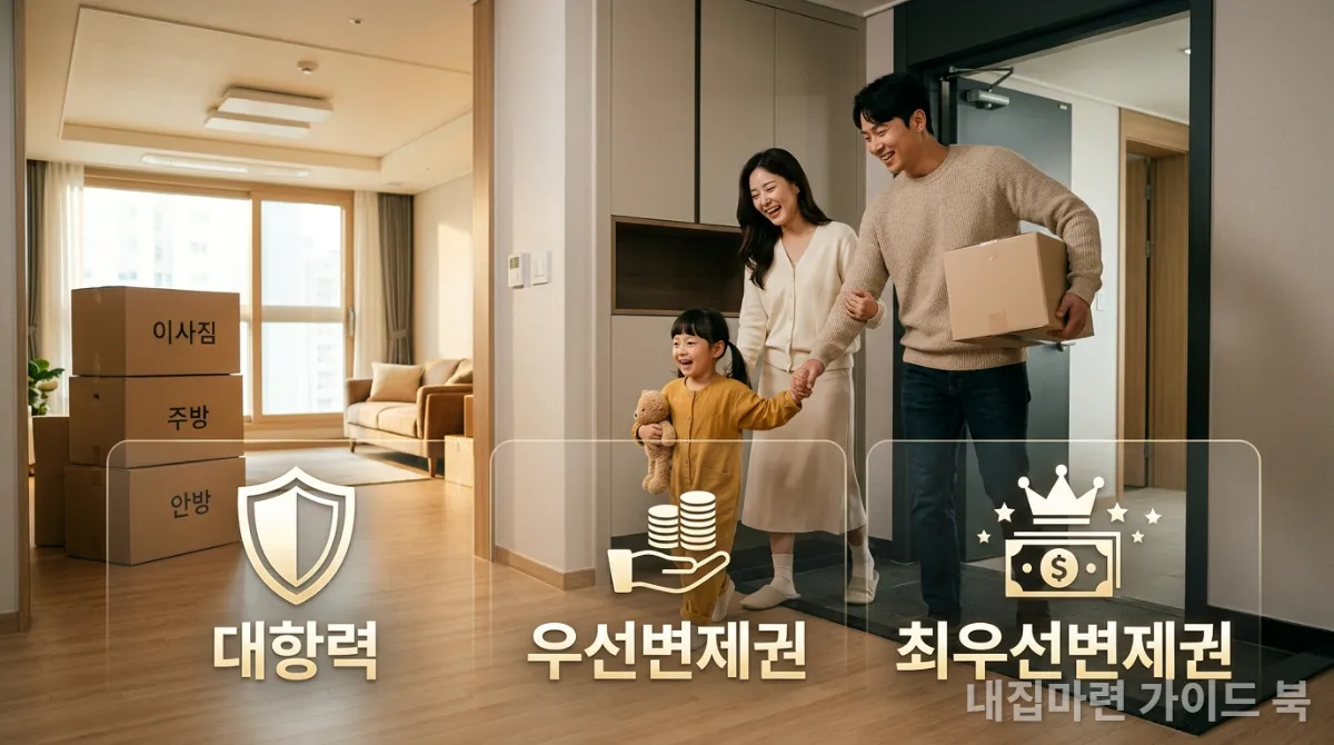 새 아파트에 입주하며 임차인의 권리를 보호받는 한국인 가족