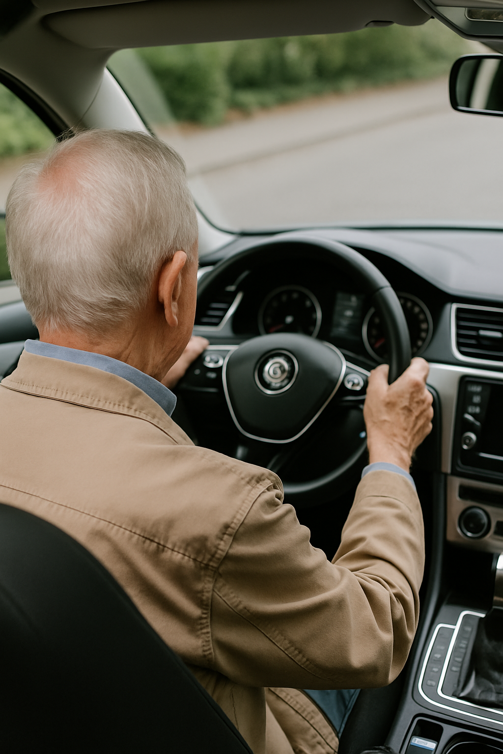 차량을 운전하는 고령자의 실사 이미지