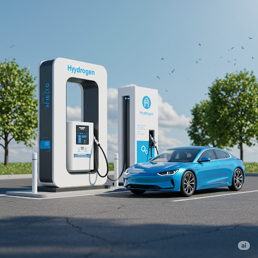 수소차가 수소충전소에서 충전중