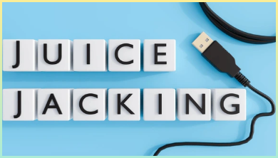 3D 모델은 주스 재킹의 개념을 보여주며, 큐브는 용어를 표시하고 근처에 충전 케이블을 표시합니다.