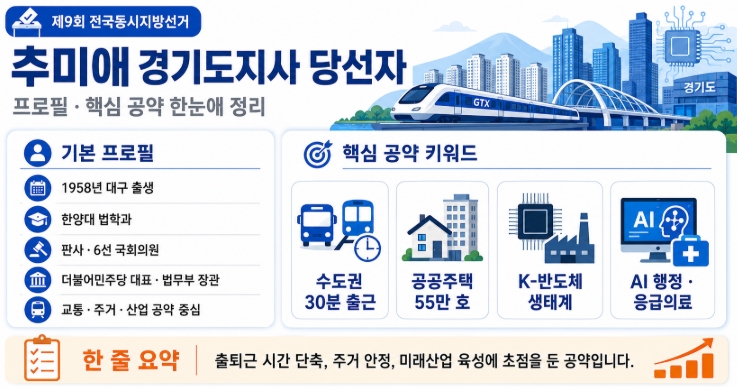 추미애 경기도지사 당선자 프로필&middot;공약 쉽게 정리
