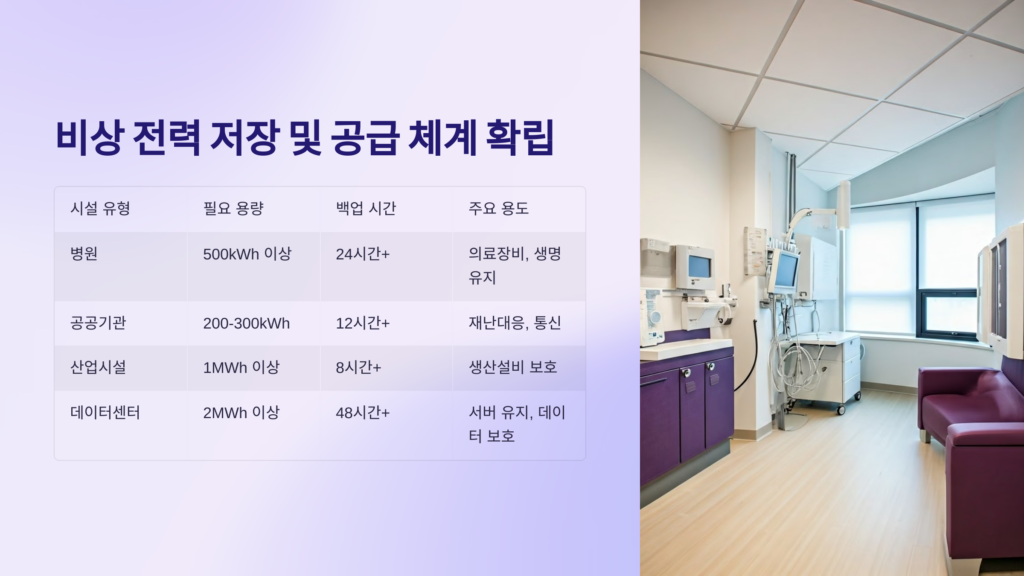 비상 전력 저장 및 공급 체계 확립