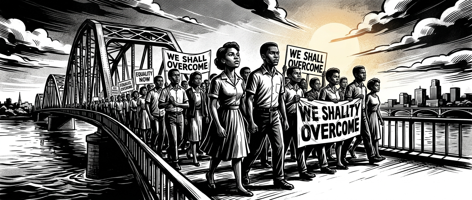 March Book One 분위기를 떠올리게 하는 시민권 운동 그래픽노블 스타일 이미지