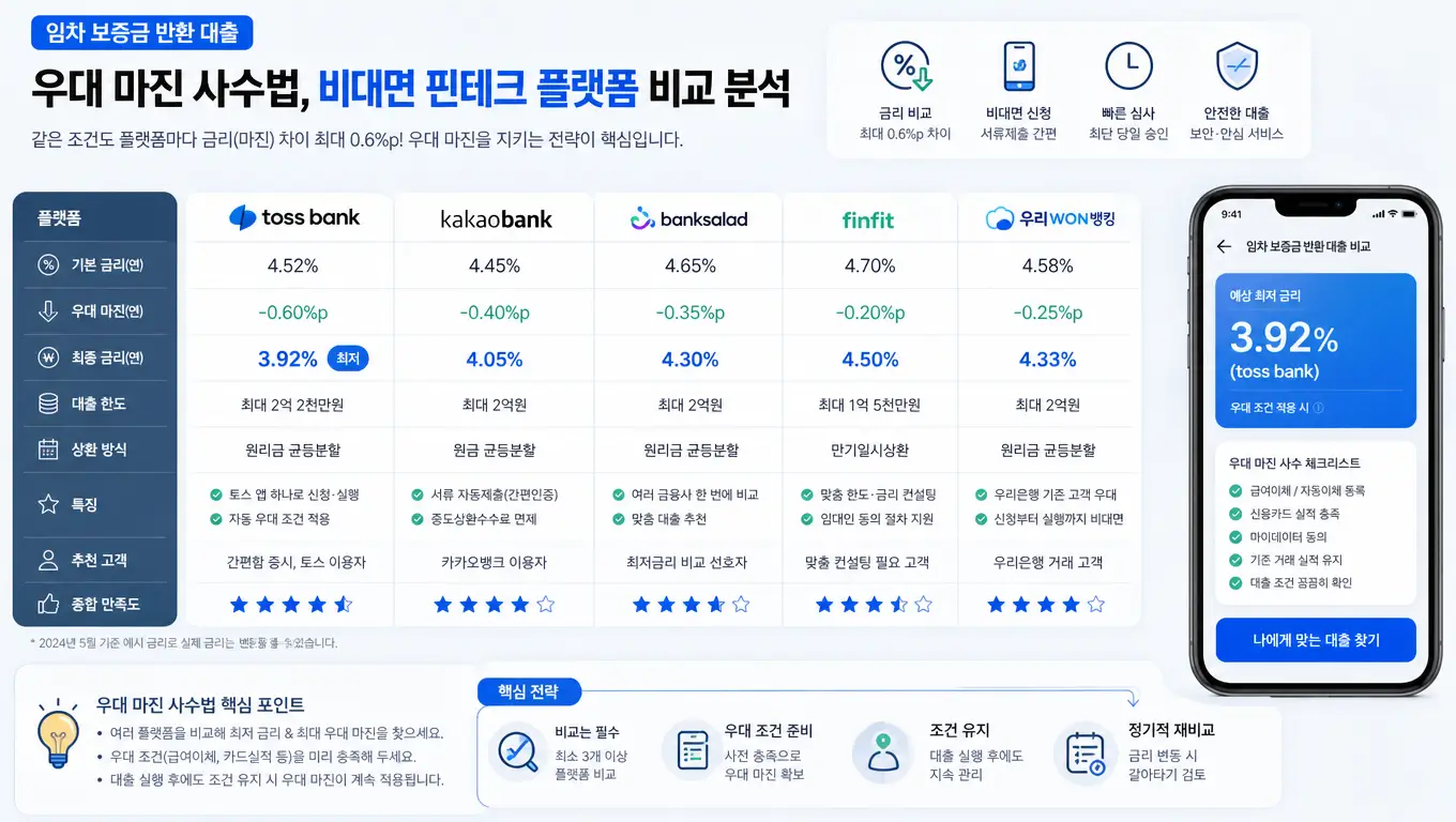 임차 보증금 반환 대출 우대 마진 사수법을 비대면 핀테크 플랫폼으로 비교 분석하는 모습