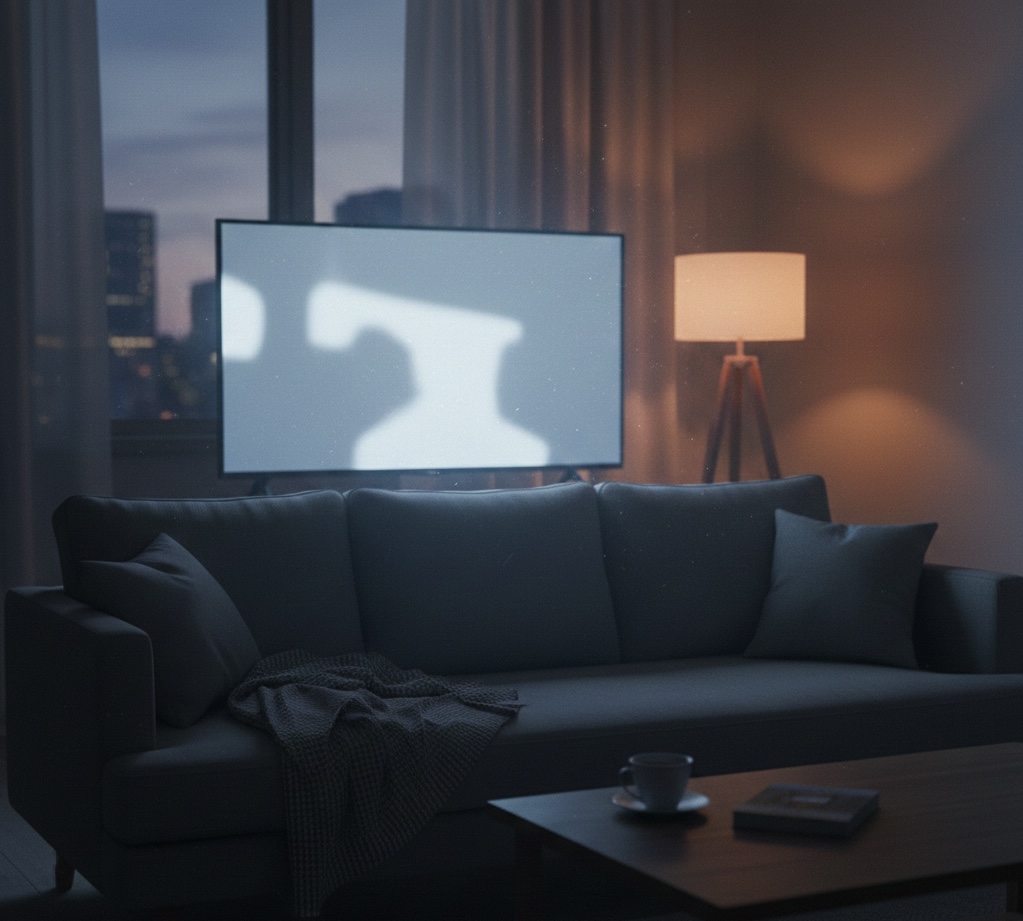 드라마에 집중하지 못하는 상태를 표현한 흐린 화면의 거실