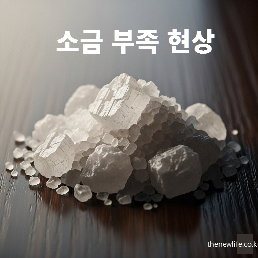 정제된 고체 소금 결정의 클로즈업 – 소금 부족으로 인한 생리적 이상 현상을 상징하는 이미지
