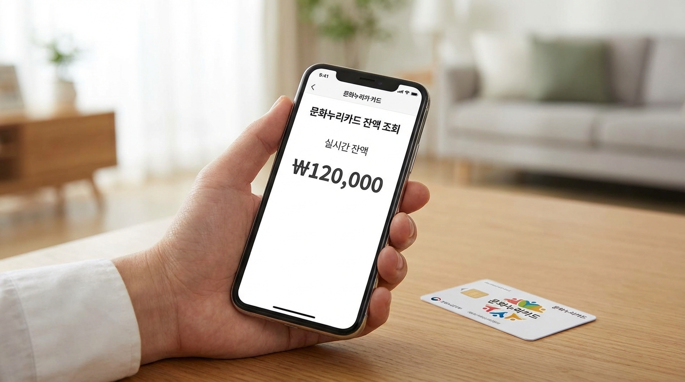 문화누리카드 앱을 통해 스마트폰으로 실시간 잔액을 확인하는 모습
