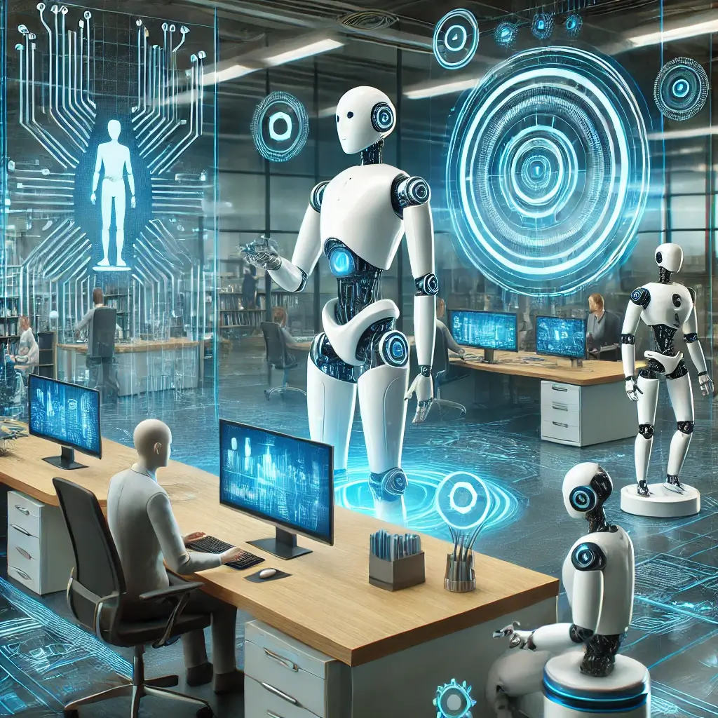 AI 기술로 변화하는 현대 사회를 표현하는 이미지 (예: AI 로봇이 사람들과 함께 일하는 모습)
AI의 긍정적인 효과 (예: AI가 의료진을 돕고 있는 모습)
AI의 부정적인 영향 (예: 로봇이 사람들의 일자리를 대체하는 장면)
AI 시대를 대비하는 교육 (예: 어린이들이 AI 관련 교육을 받는 모습)