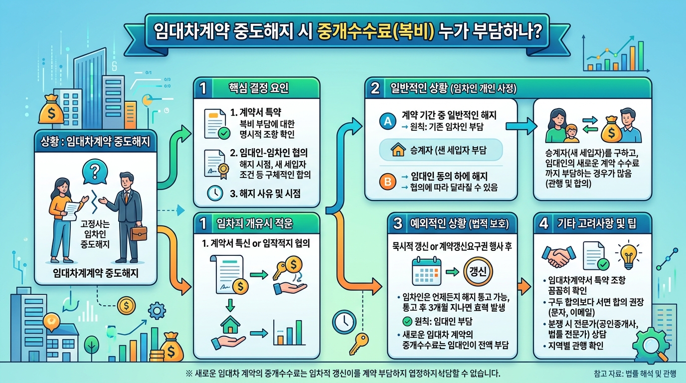 월세 중도 해지 시 중개수수료 부담 주체에 대한 법적 기준 설명 이미지