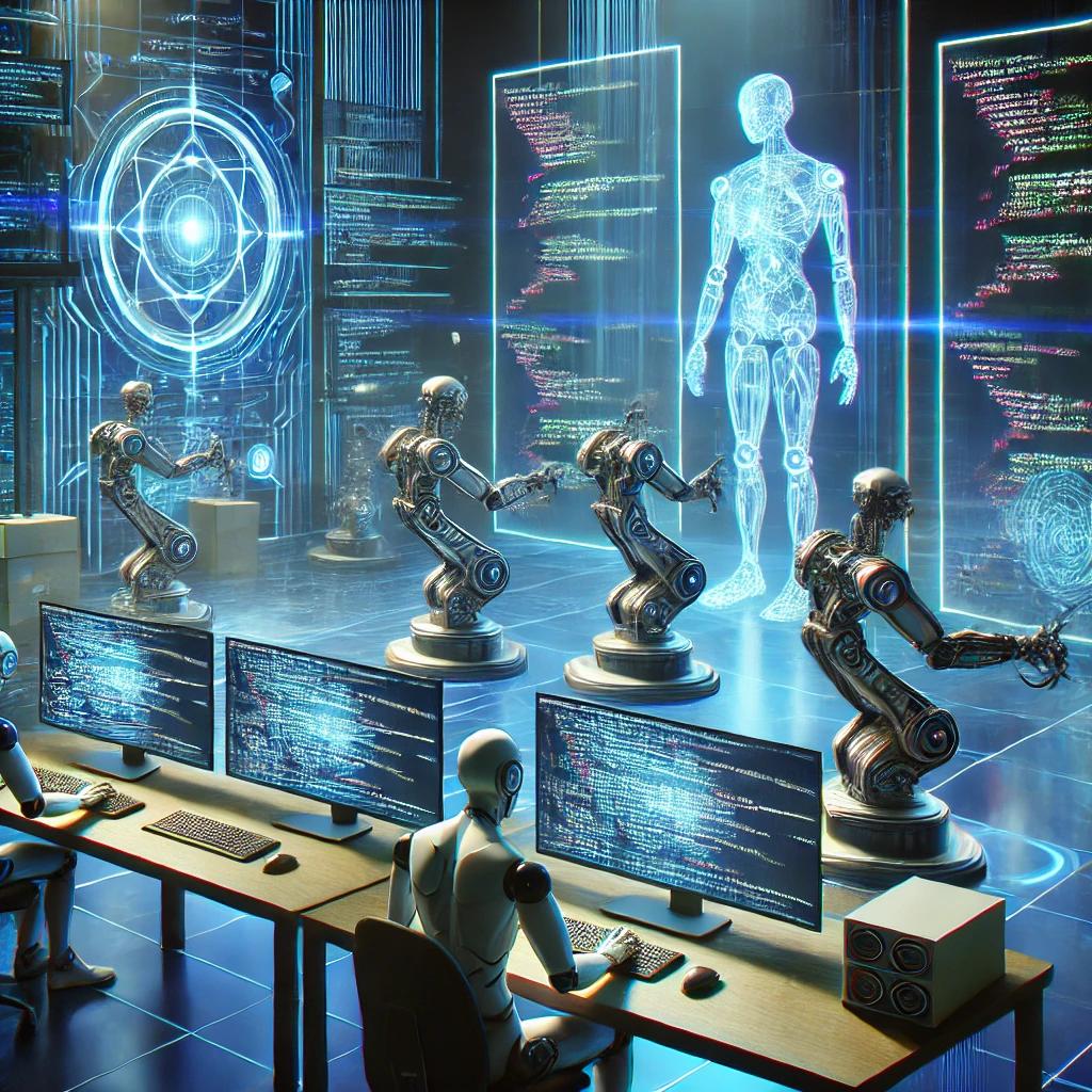 수많은 코드를 작성하고 있는 AI들의 모습