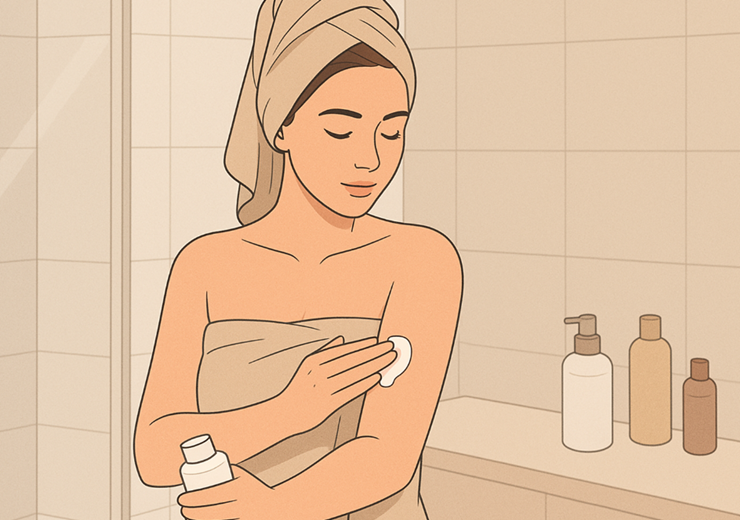 샤워후 보습제를 바르는 여자