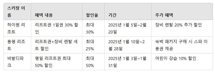 2. 주요 스키장 할인 정보