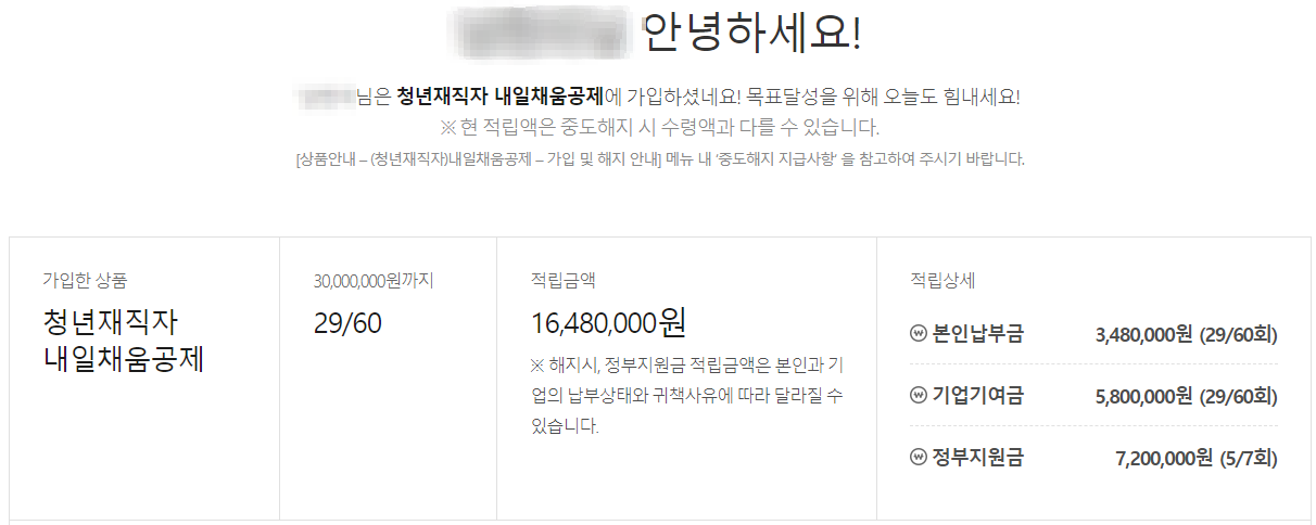 청년재직자 내일채움공제 상세내역