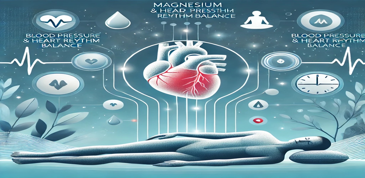 마그네슘의 혈압 안정 및 심장 리듬 조절 기능을 설명하는 인포그래픽