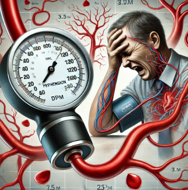 두통을 호소하는 노인이 혈압 측정하고 있는 그림