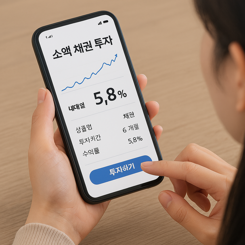 소액 채권 투자 앱을 사용하는 젊은 여성의 손