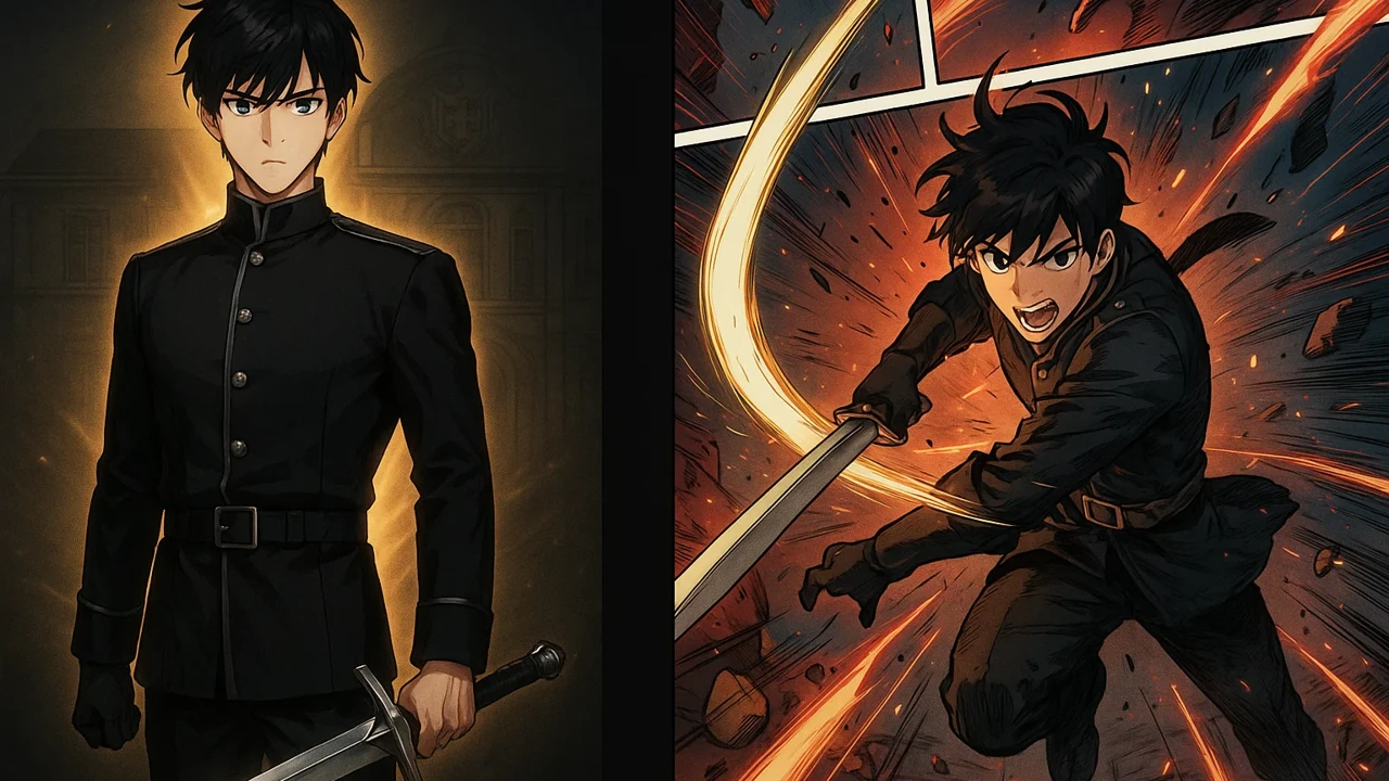 검술명가 막내아들 웹소설 표지와 웹툰 메인 장면이 나란히 배치된 이미지