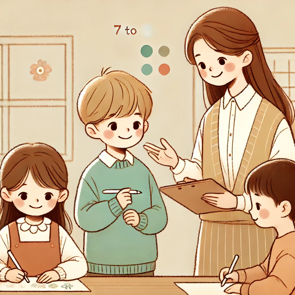 선생님과 아이들이 교실에 있는 이미지