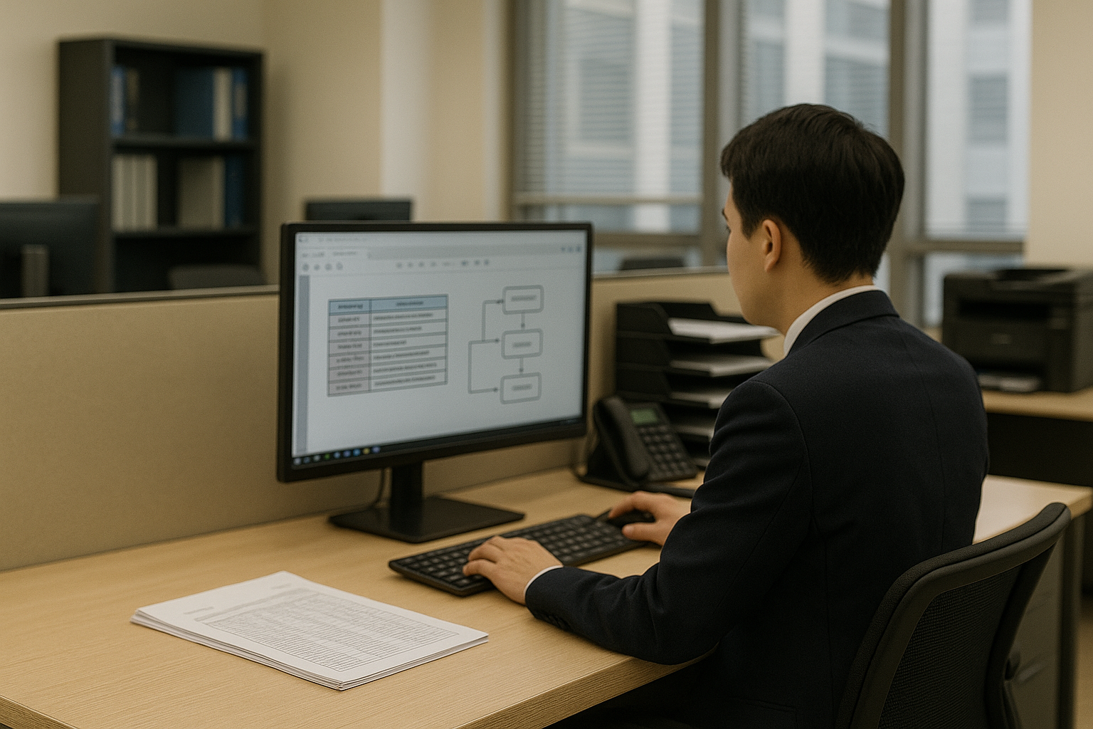 세금징수 공무원이 전산 시스템을 통해 체납 정보를 관리하는 모습