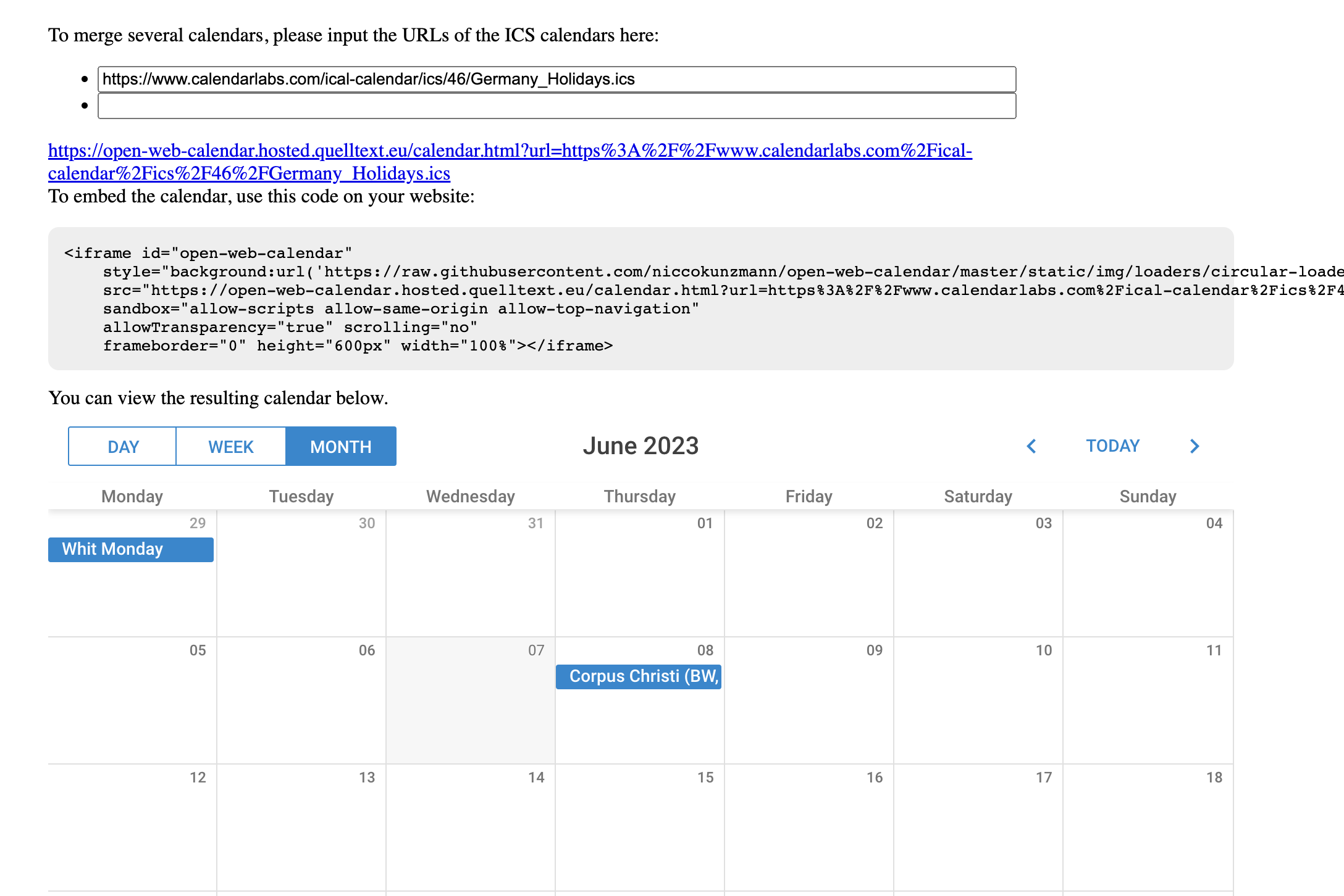 open web calendar