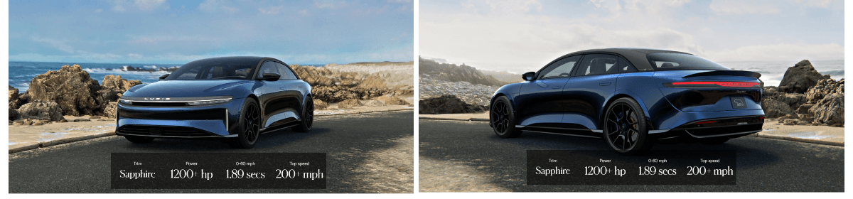 루시드 에어 전면부와 후면부 사진