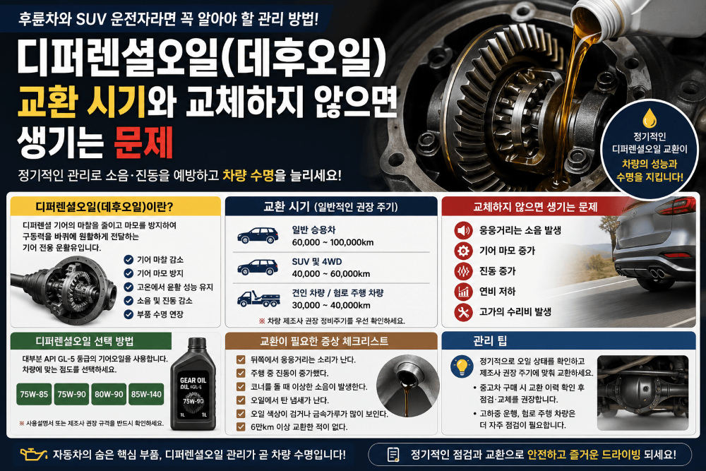 디퍼렌셜오일(데후오일) 교환 시기와 교체하지 않으면 생기는 문제