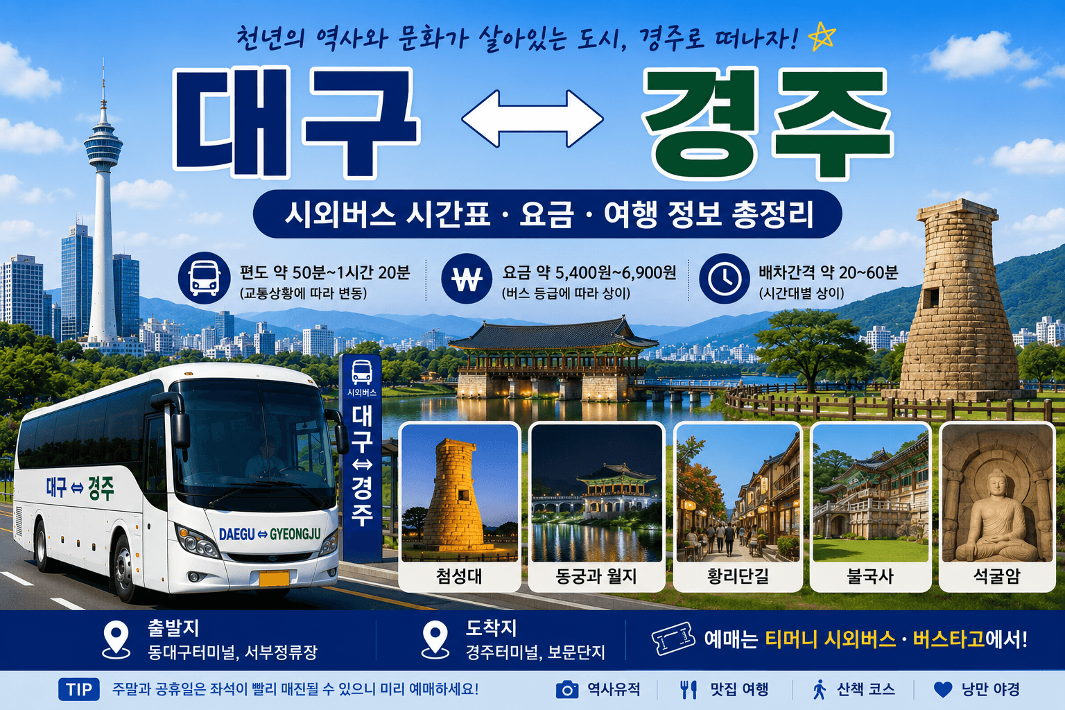 대구와 경주를 잇는 고마운 버스와 경주의 관광지