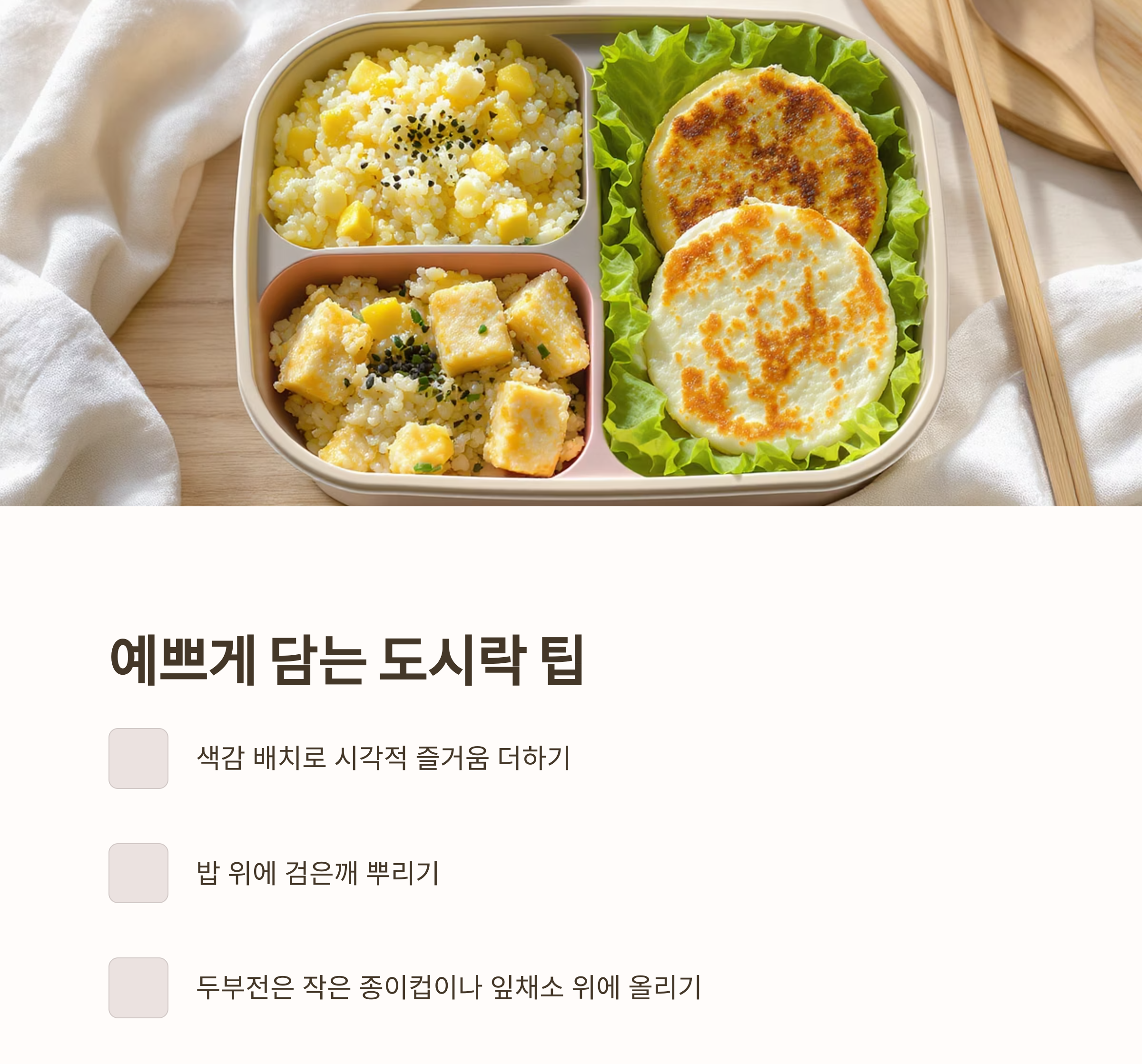 한 끼로 충분한 부추달걀볶음밥과 파프리카 두부전 도시락 만들기