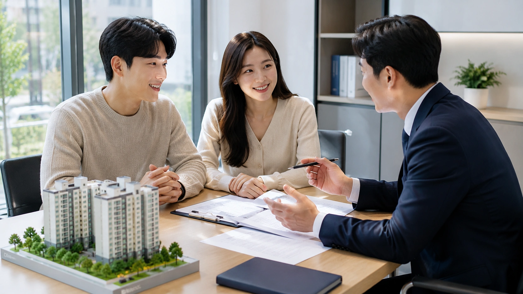 생애최초 디딤돌대출 상담을 받는 한국인 부부의 모습