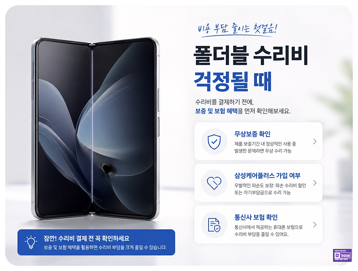 갤럭시 폴더블폰 수리비 결제 전 무상보증 삼성케어플러스 통신사 보험 확인