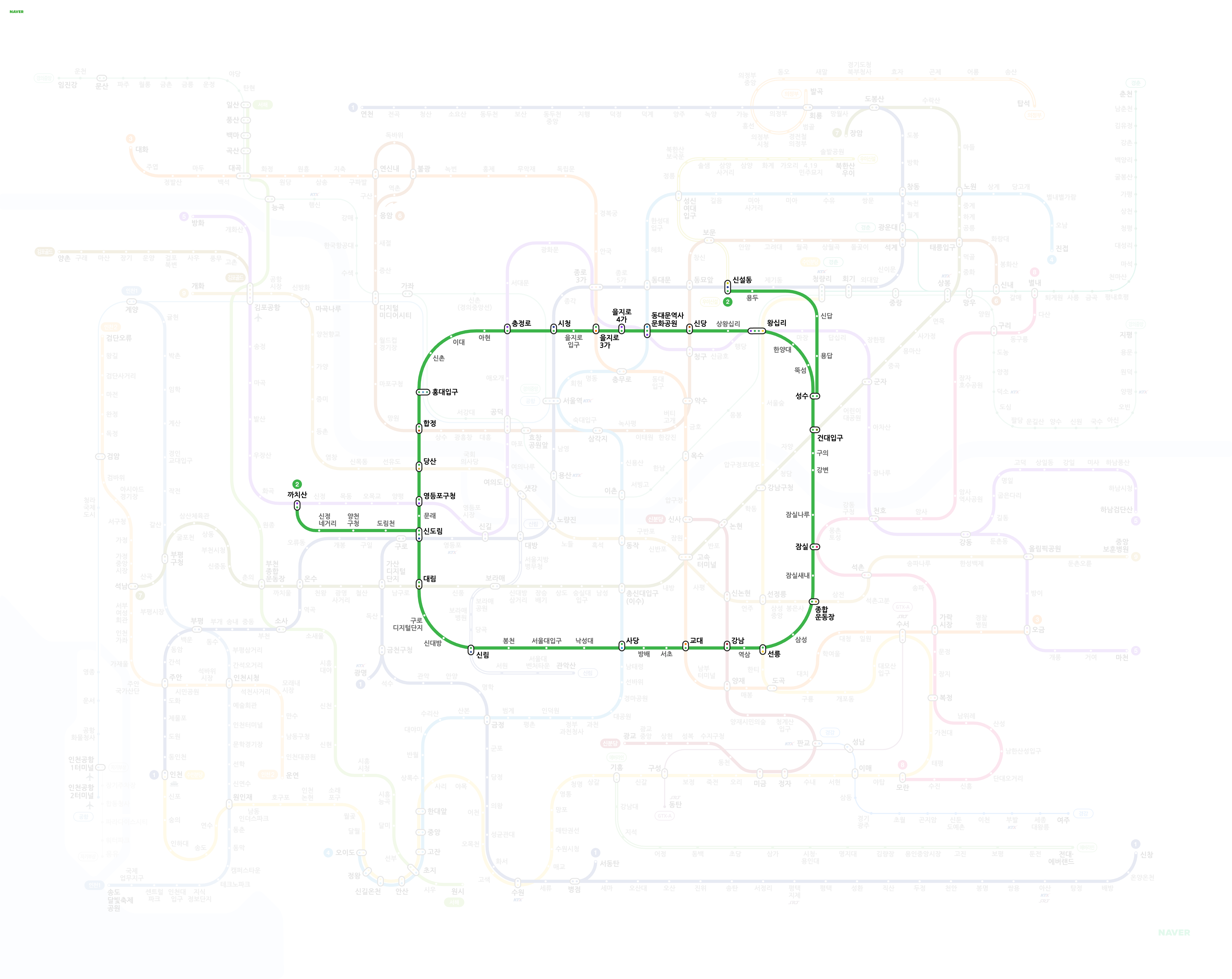 서울 지하철 2호선 노선도 크게보기