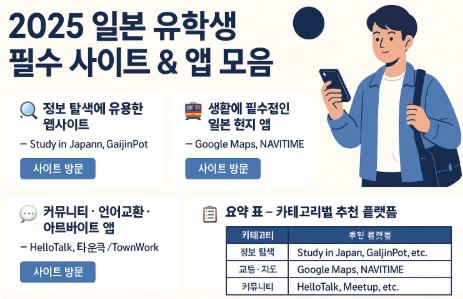 일본 유학생이 많이 쓰는 필수 사이트와 앱 모음 사진