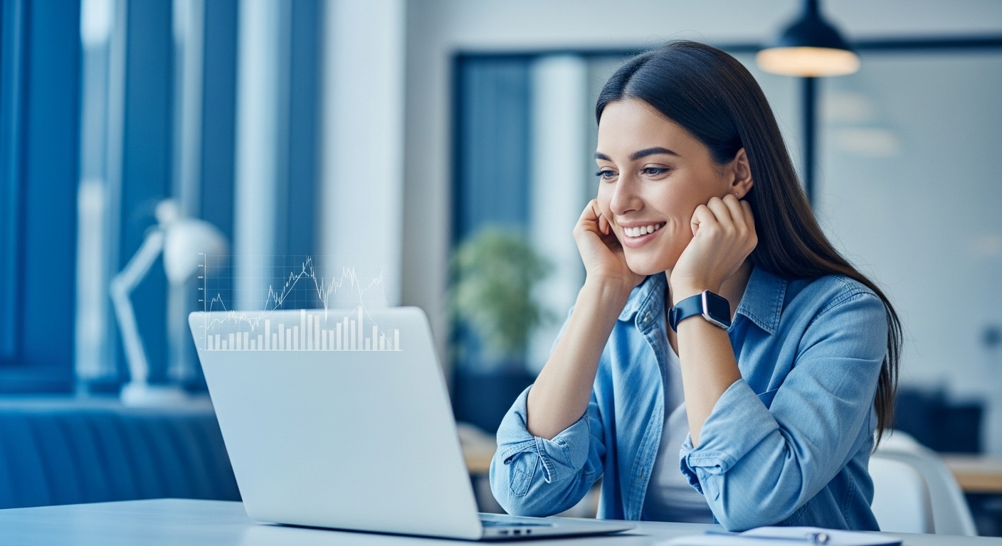 노트북을 보며 미소 짓는 청년이 중소기업 소득세 감면 혜택으로 절세하는 모습을 표현한 이미지.