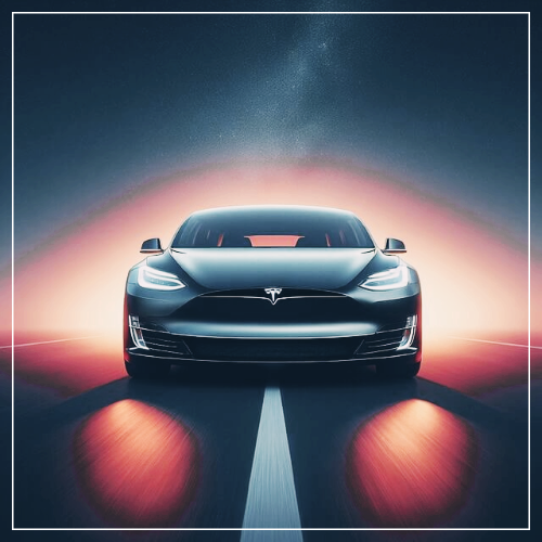달리는 테슬라 자동차.