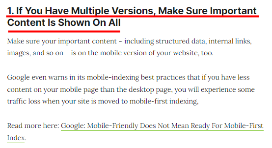1. 여러 버전이 있는 경우 중요한 콘텐츠가 모두 표시되는지 확인 이미지