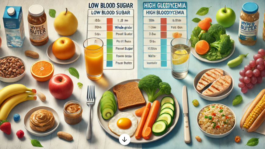 저혈당, 고혈당에 맞는 식단을 알려주는 그림