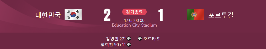 대한민국 대 포르투갈 경기결과가 적힌 사진