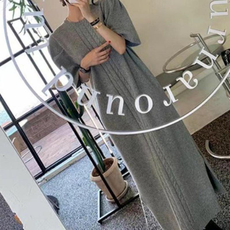 슈팅스타 라운드넥 루즈핏 심플 우아한 반팔 니트 원피스