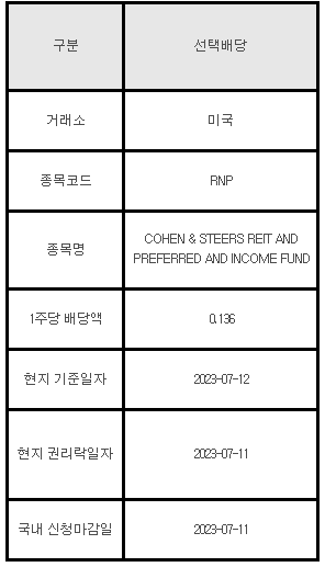 미국주식 선택배당 안내 RNP&#44; COHEN & STEERS REIT AND PREFERRED AND INCOME FUND