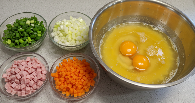 재료 손질 및 계란 준비된 이미지