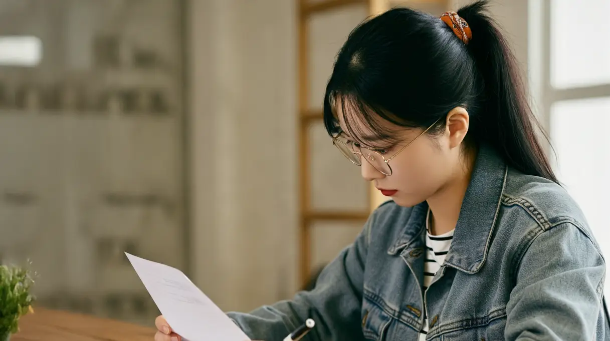 문서를 검토하는 여성