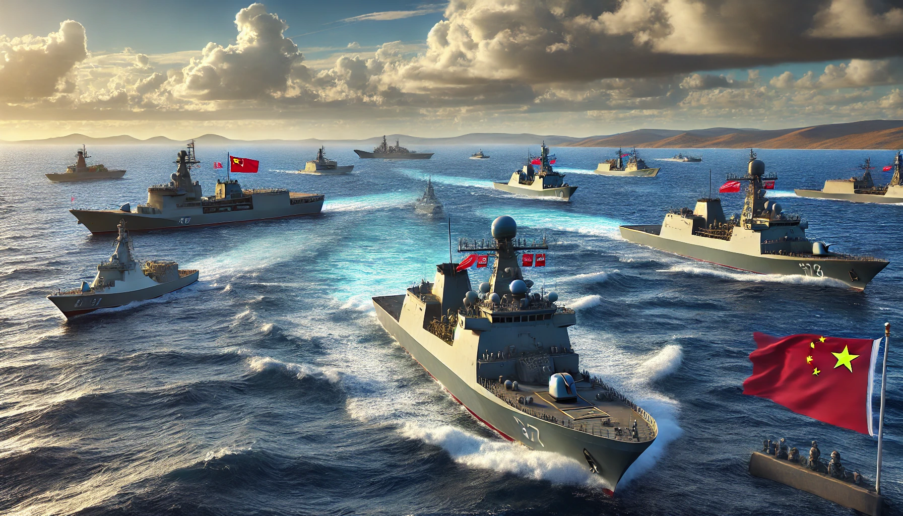 중국 군함의 호주해안 훈련을 연상시키는 이미지